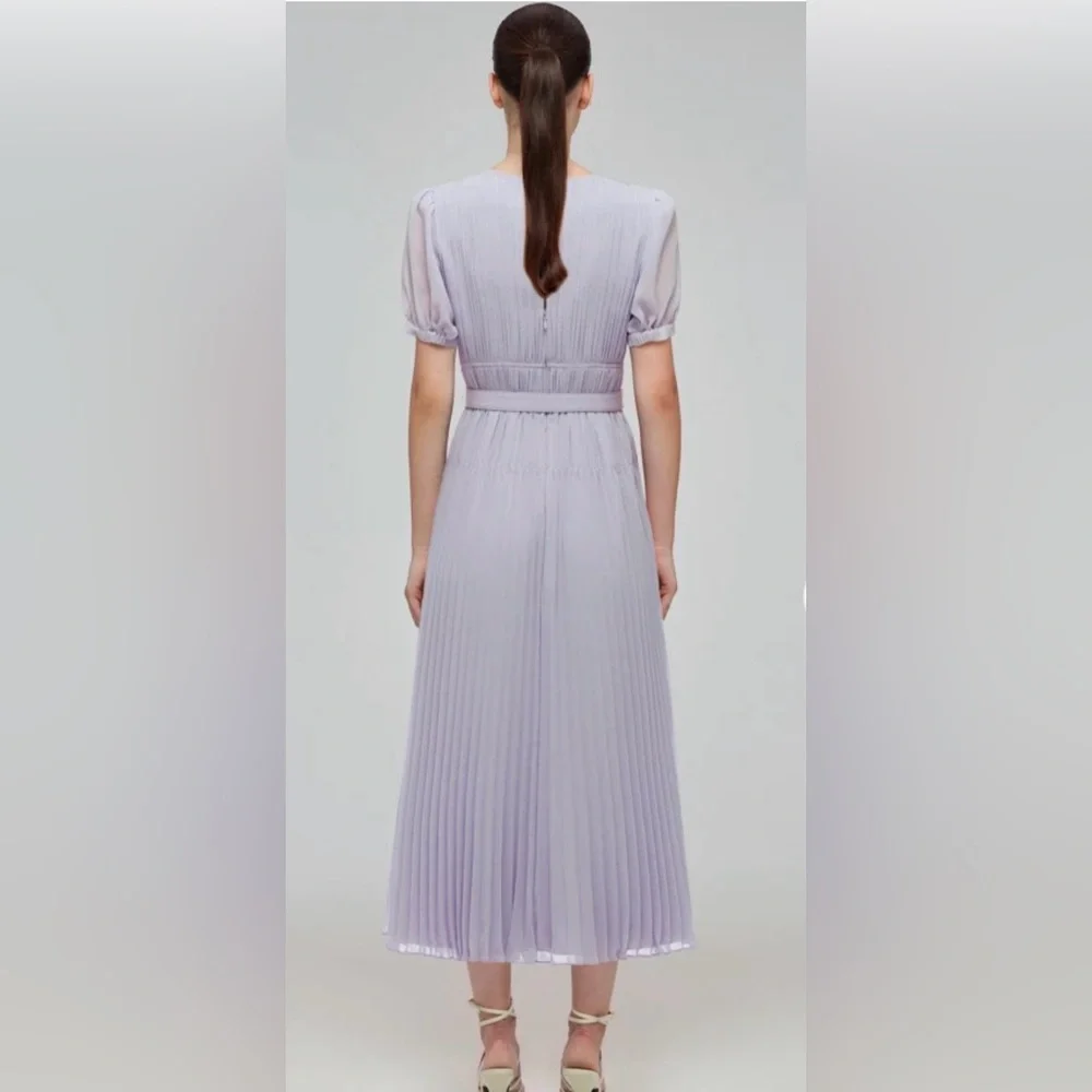 Self Portrait Lavender Pleated Midi Dress, Size 4 - Picture 2 of 6